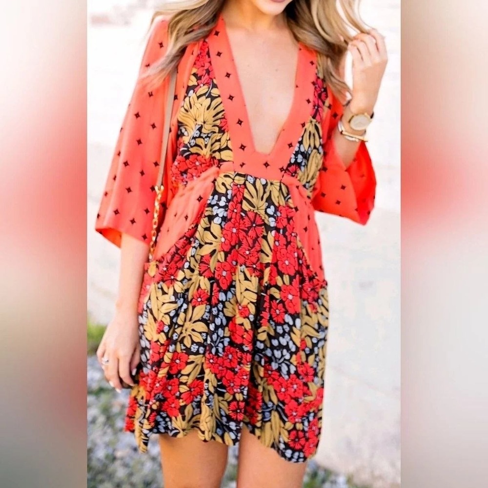 Free People Tallula Floral Mini Dress Hippie Boho Artisan Size Small